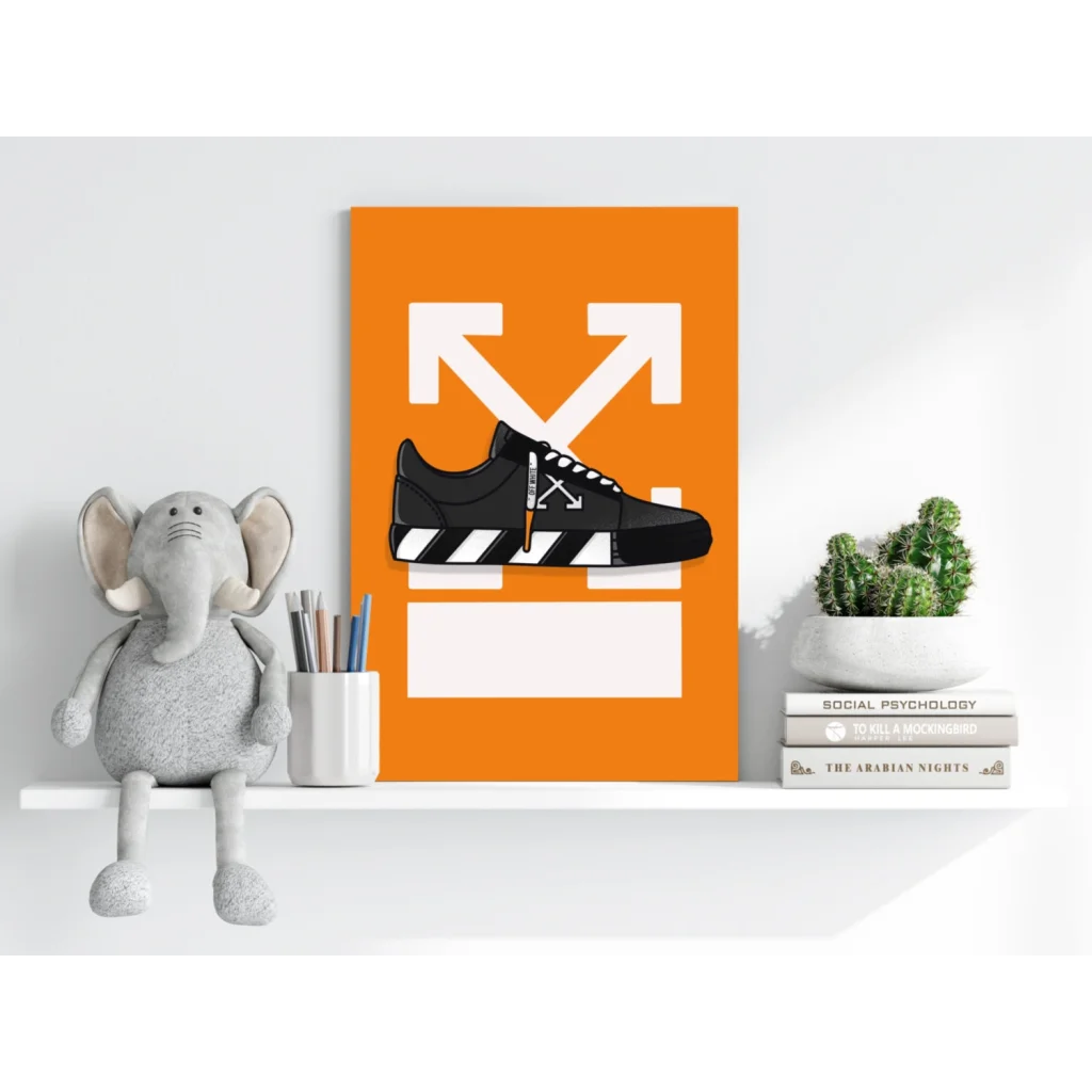 Black off-white sneaker with white arrow logo in Insigne Aluminum Prints