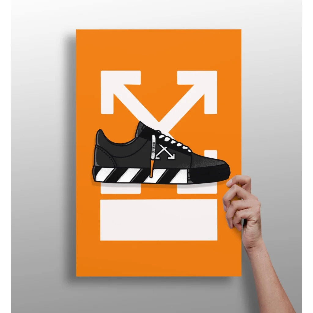 Black off-white Insigne Aluminum Prints sneaker with white laces and bold black-and-white striped sole accents