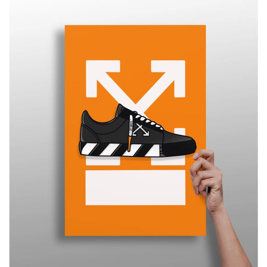 Black off-white Insigne Aluminum Prints sneaker with white laces and bold black-and-white striped sole accents