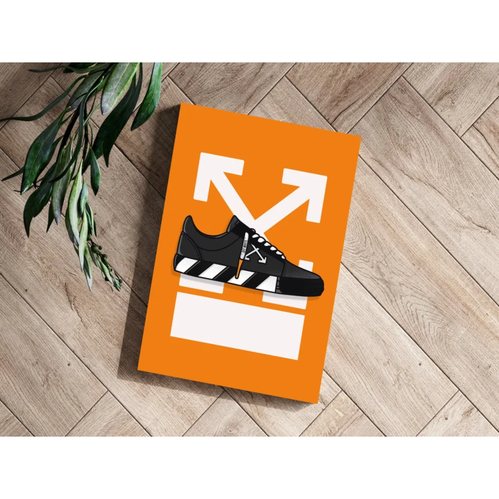 Black off-white Insigne Aluminum Prints sneaker with white laces and bold black-and-white stripes