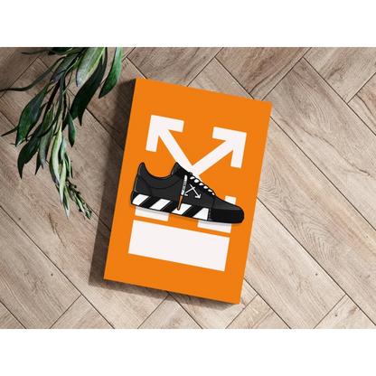 Black off-white Insigne Aluminum Prints sneaker with white laces and bold black-and-white stripes