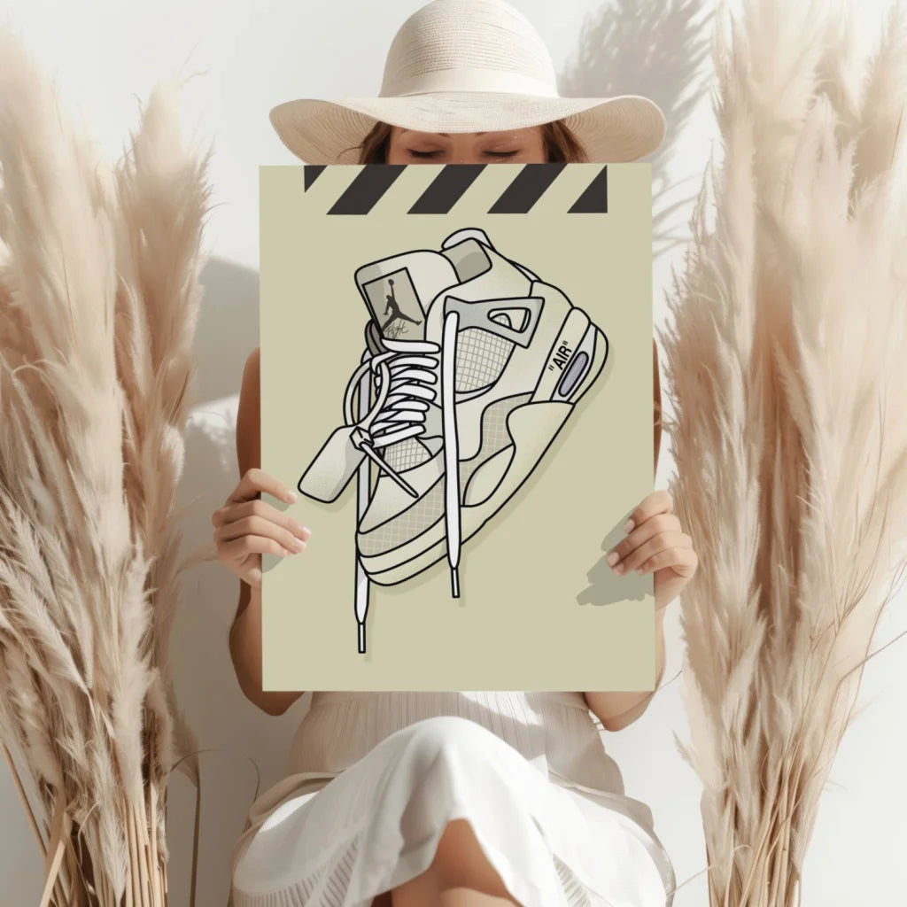 Insigne aluminum print of Air Jordan 4 sneaker line drawing