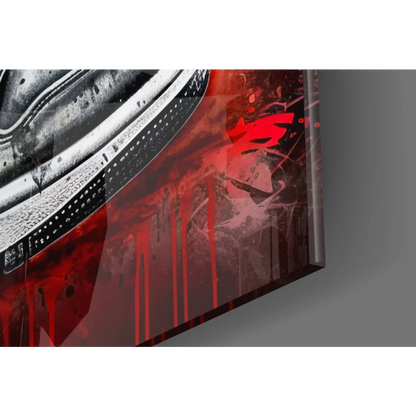 Graffiti Jordan 1 sneaker glass wall art with red paint splatter