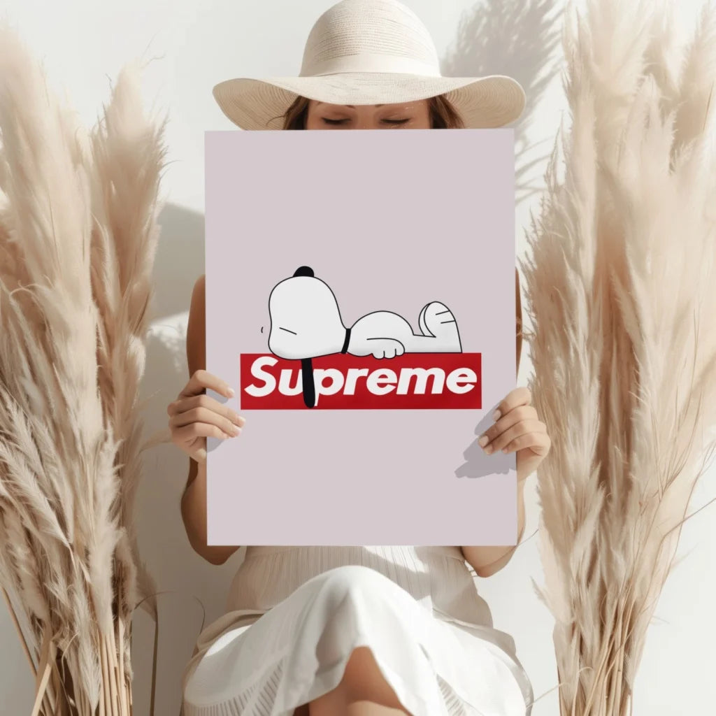 Minimalist Snoopy Supreme Logo aluminum wall art print