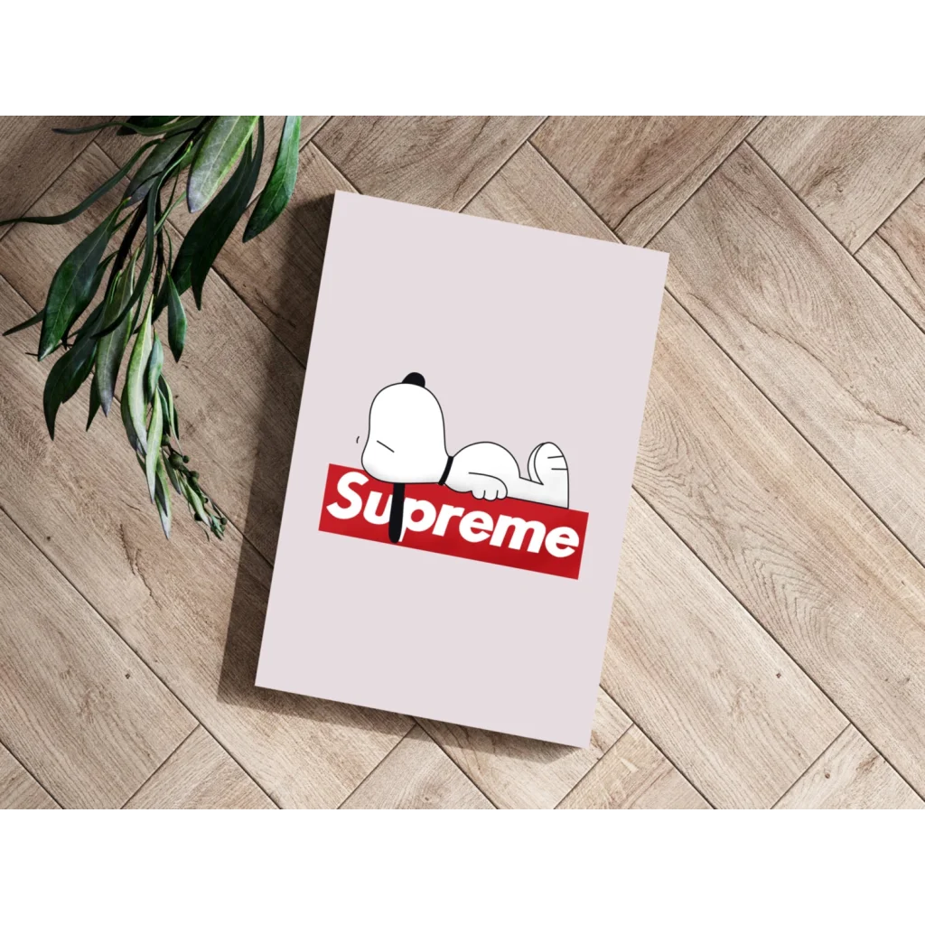 Minimalist Snoopy on Supreme logo aluminum wall art print