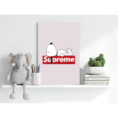 Pink Snoopy on red Supreme logo canvas print