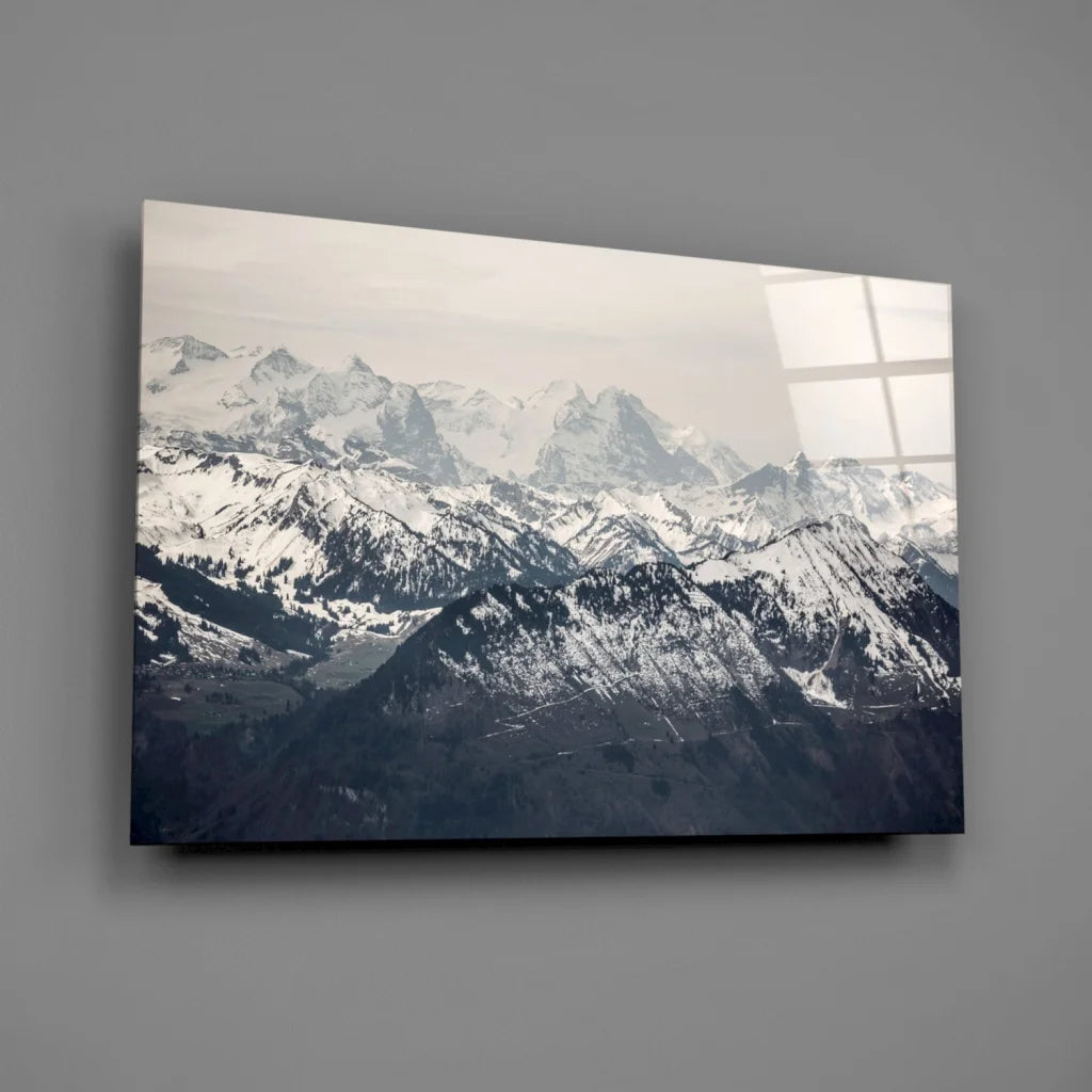 Stunning snow-capped mountain glass wall art print