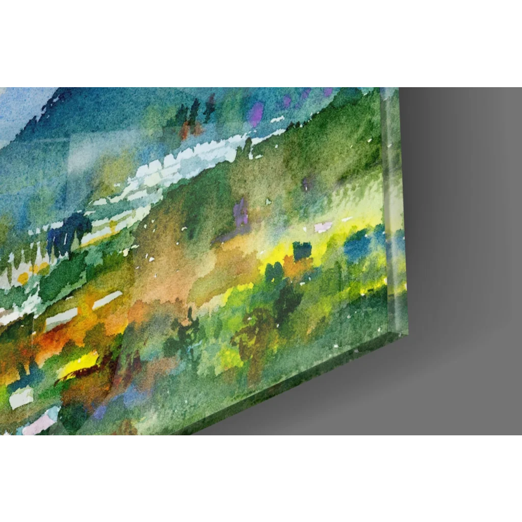 Soaring hot air balloons watercolor glass wall art on acrylic panel