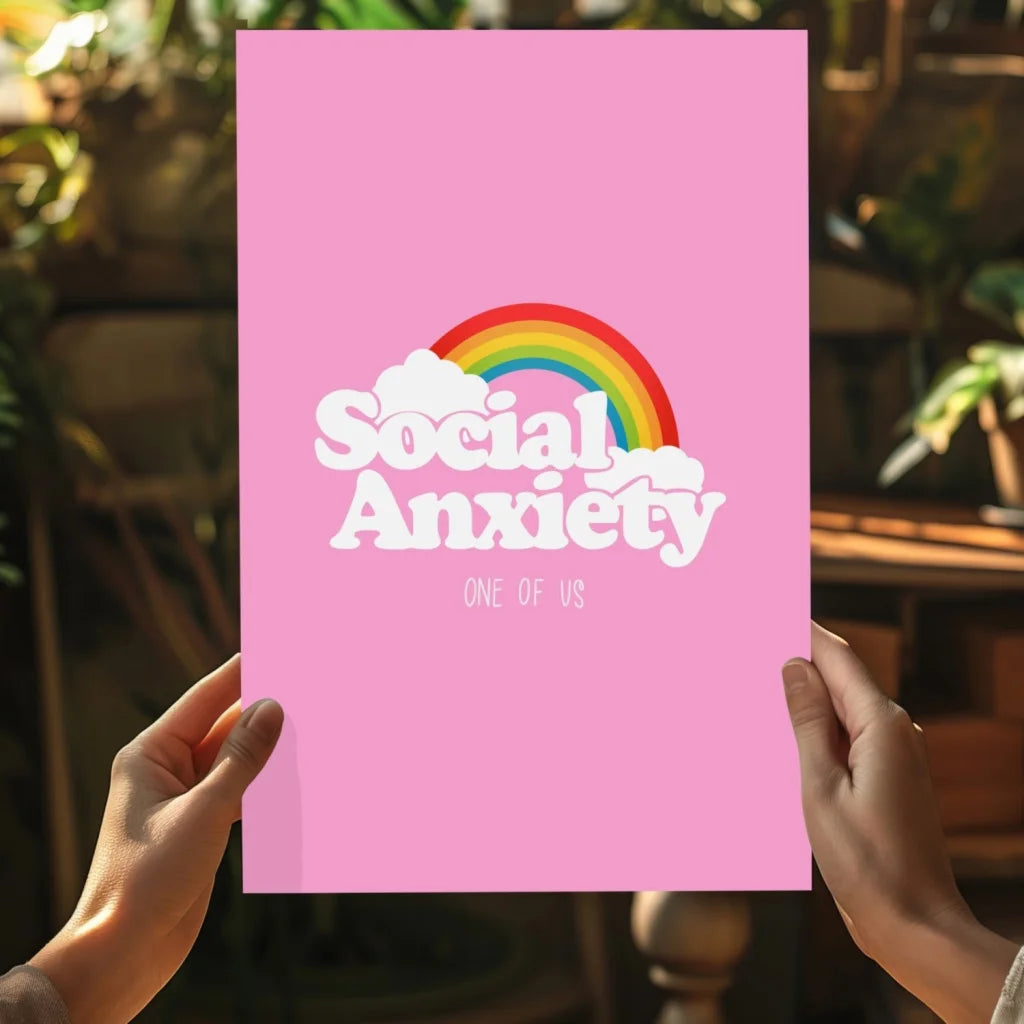 Pink social anxiety rainbow insigne aluminum print poster