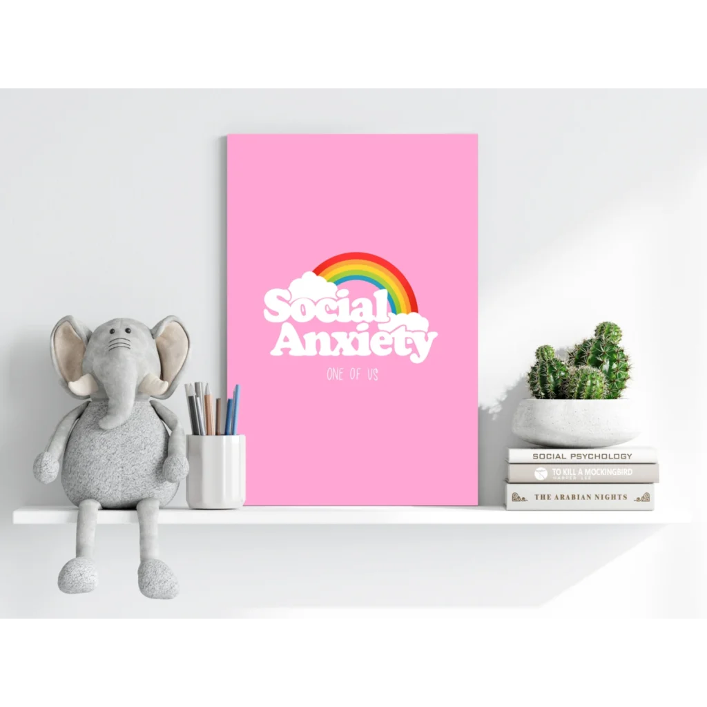 Pink Social Anxiety Rainbow Insigne Aluminum Print with arched text