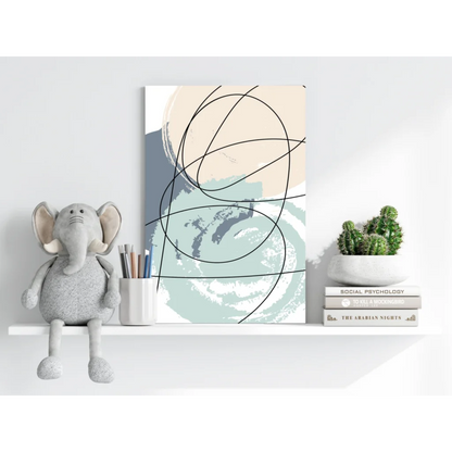 Soft beige and teal abstract canvas with bold black lines