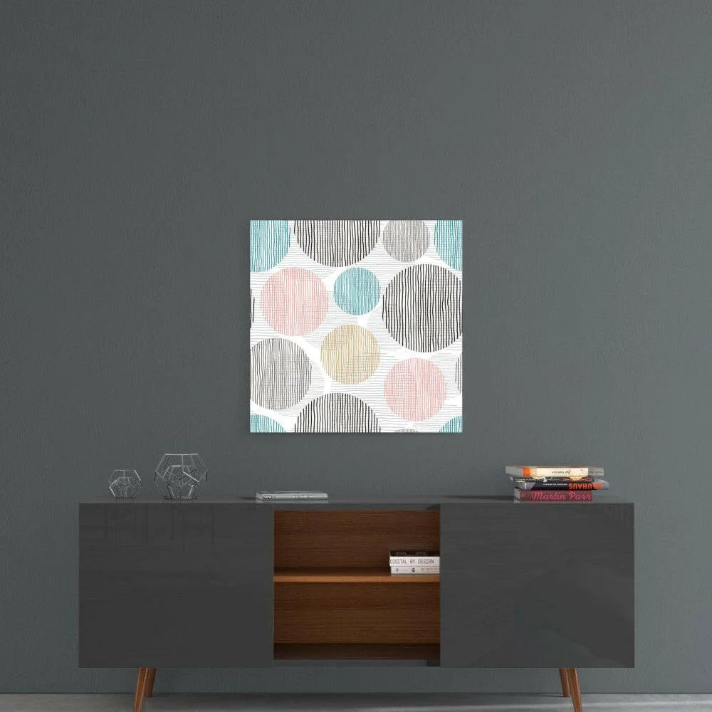 Modern geometric circle wall art canvas in pastel pink and teal