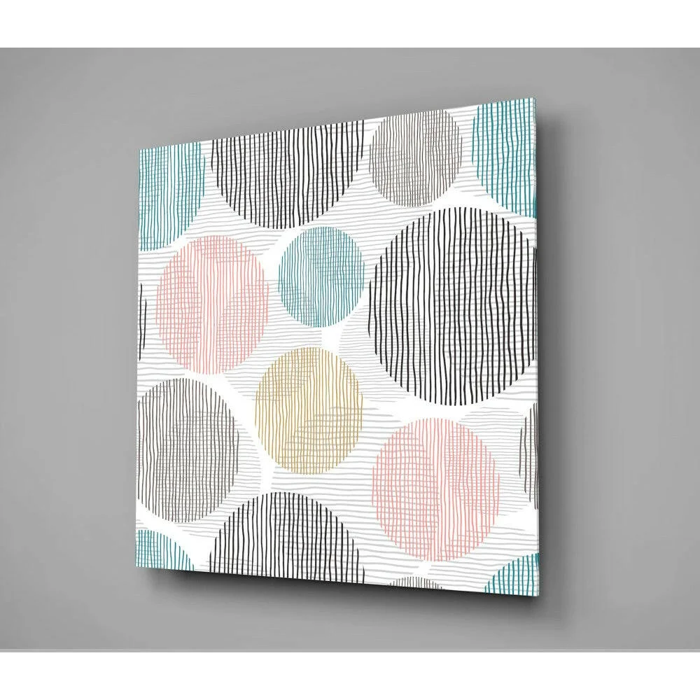 Modern geometric circle wall art canvas in pastel pink and teal