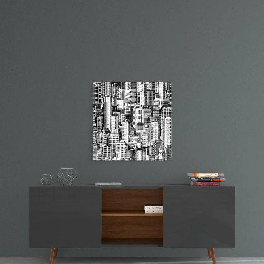 Stunning black and white cityscape wall art canvas print of skyscrapers