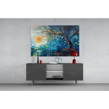 Vibrant Starry Tree autumn wall art canvas print