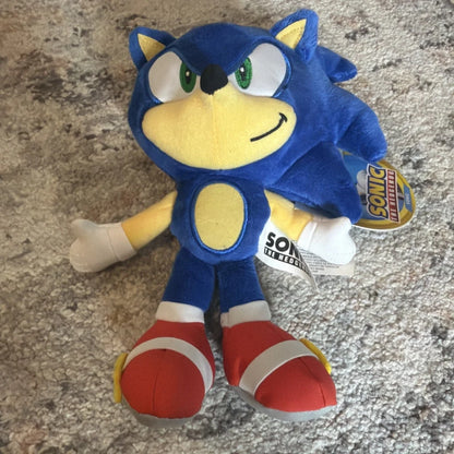 Blue and yellow Sonic the Hedgehog 30th Anniversary 9’’ plush doll with red shoes
