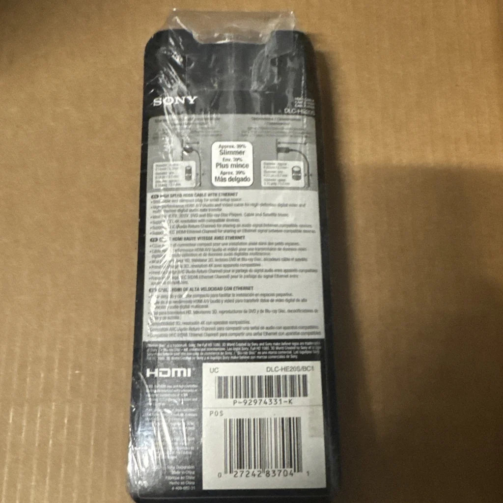 Sony HDMI DLC-HE20S cable with Ethernet in black packaging, new sealed