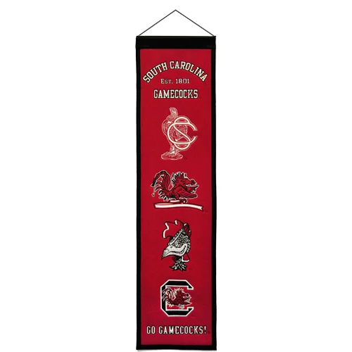 Red and silver South Carolina Gamecocks heritage banner flag with logo