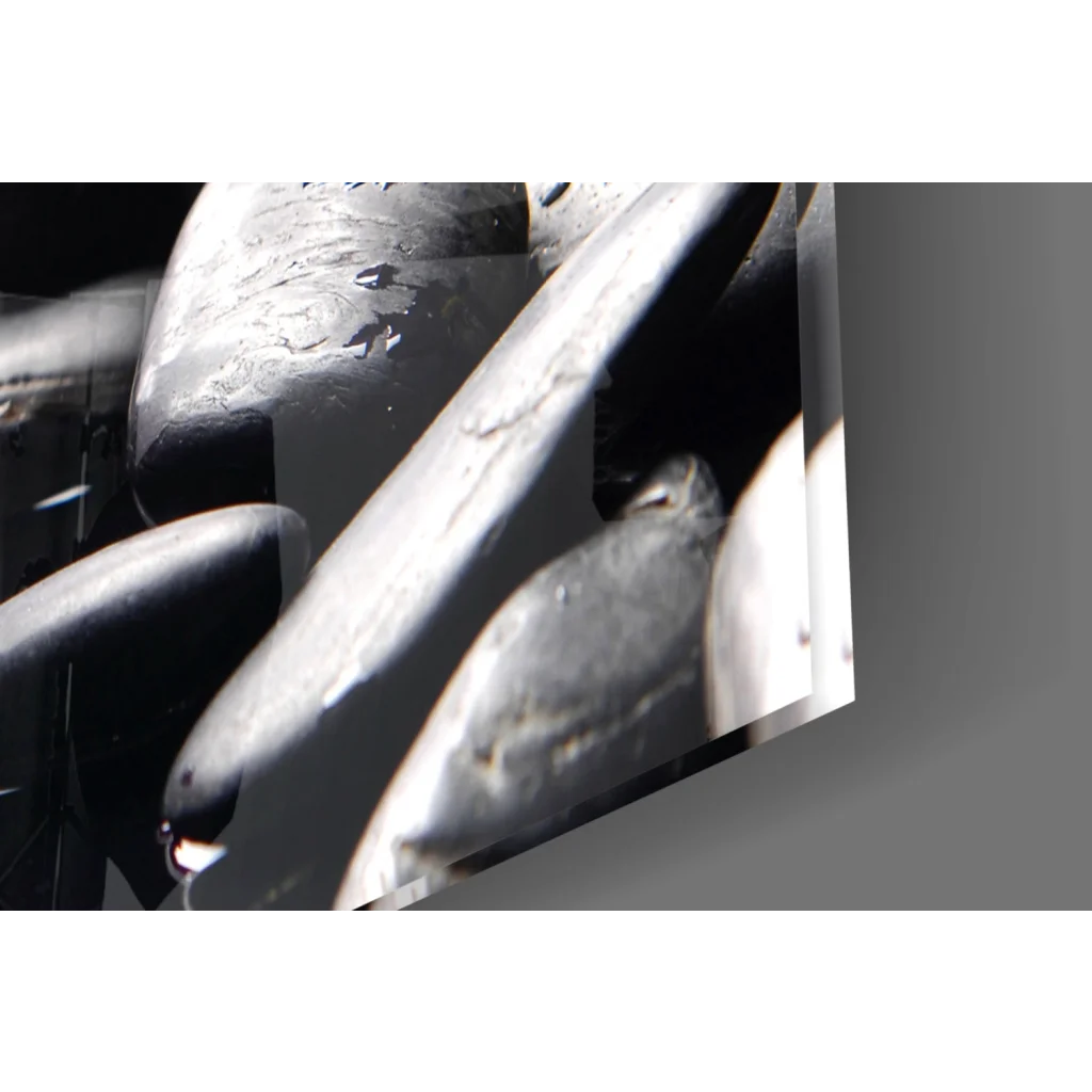 Glossy black racing car tire glass wall art print