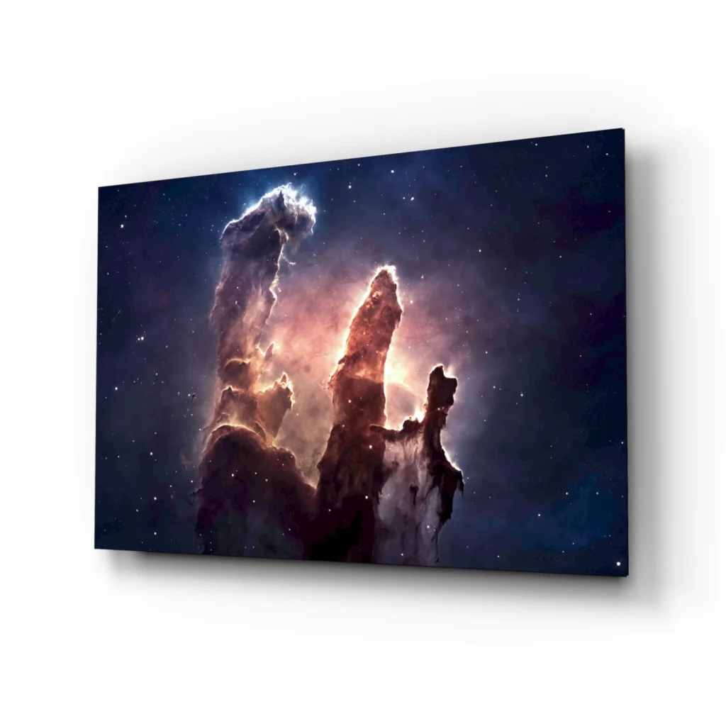 Cosmic Nebula Glass Wall Art Print Glowing Pillars of Creation | Insigneart USA | vintageantiquesgifts.com