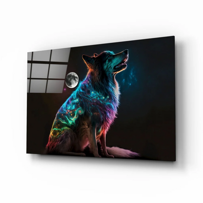 Neon Wolf Cosmic Moon Canvas Wall Art | Insigneart USA | vintageantiquesgifts.com