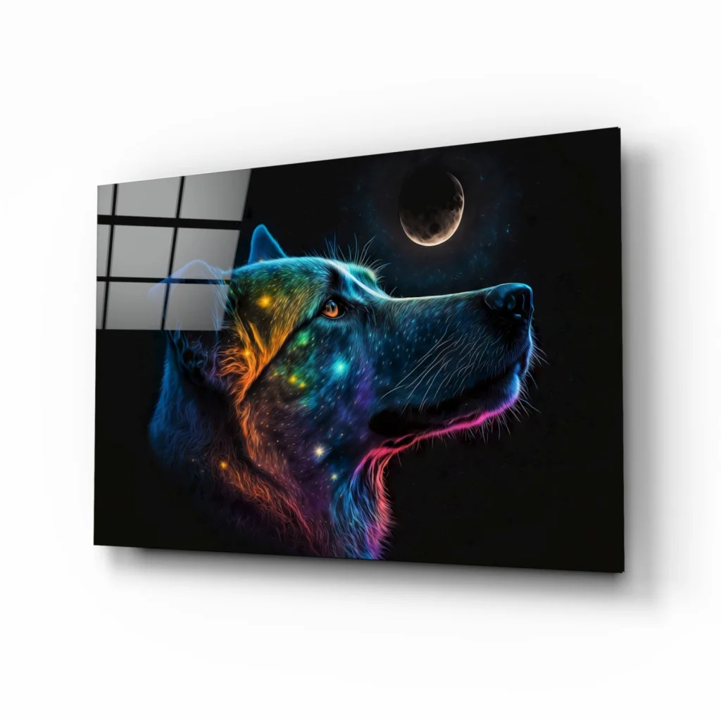 Cosmic Wolf Glass Wall Art with Glowing Galaxy Colors | Insigneart USA | vintageantiquesgifts.com