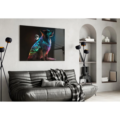 Neon Wolf Cosmic Moon Canvas Wall Art | Contemporary Home Wall Art | vintageantiquesgifts.com