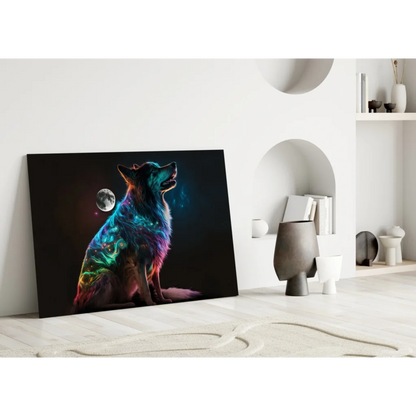 Neon Wolf Cosmic Moon Canvas Wall Art | Modern Wall Art Decor | vintageantiquesgifts.com