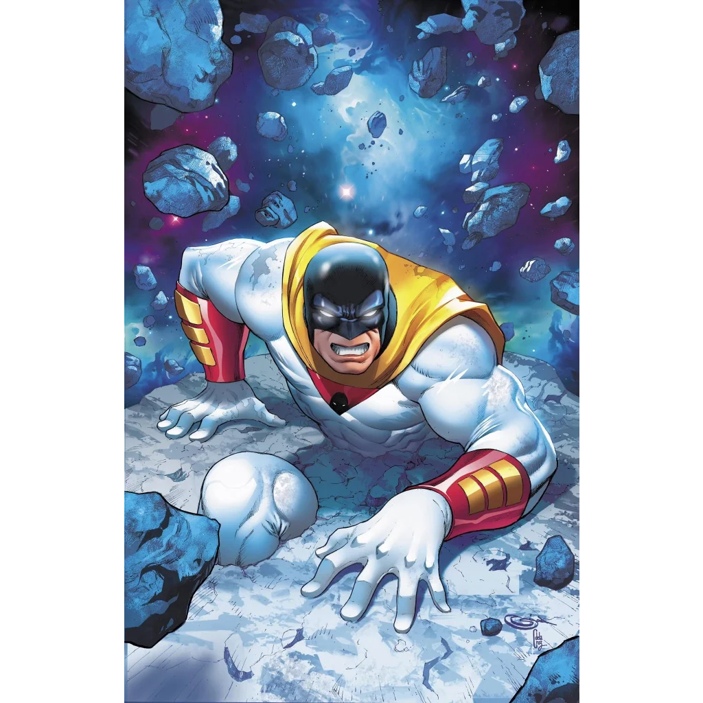 Space Ghost Galactic Hero Action Figure featuring a muscular superhero in a white suit