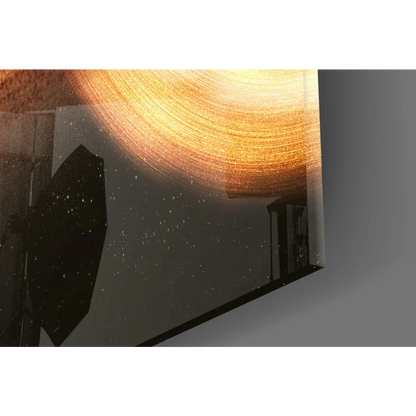 Vibrant Saturn with golden rings cosmic black hole wall art print