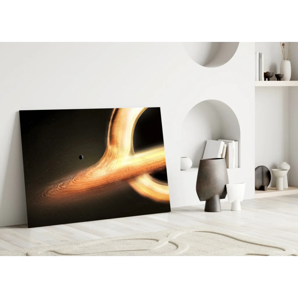 Modern black and gold cosmic black hole wall art canvas print
