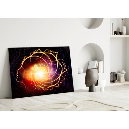 Cosmic Spiral Glass Wall Art With Golden Human Silhouettes | Modern Wall Art Decor | vintageantiquesgifts.com