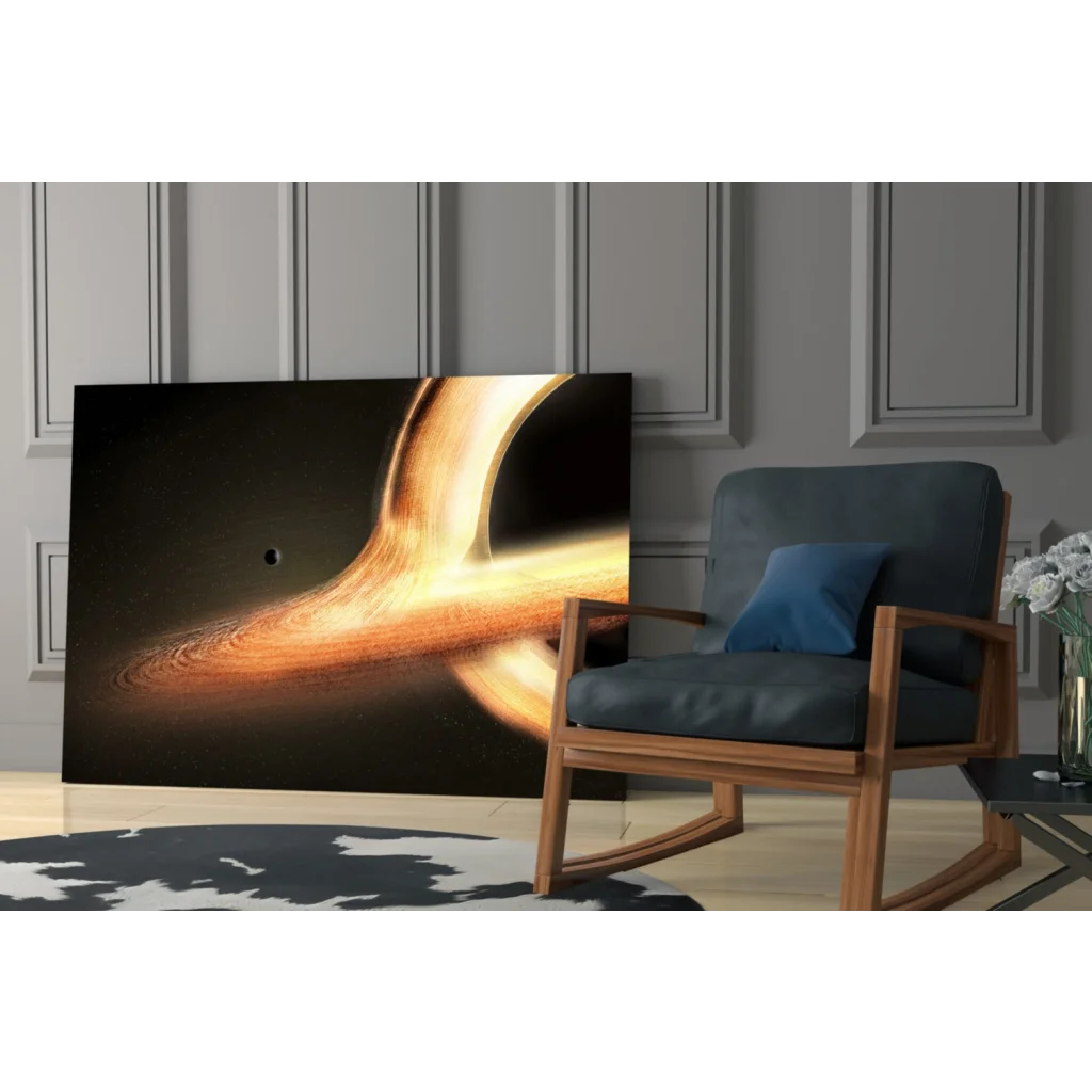 Black and gold cosmic black hole wall art on sleek canvas