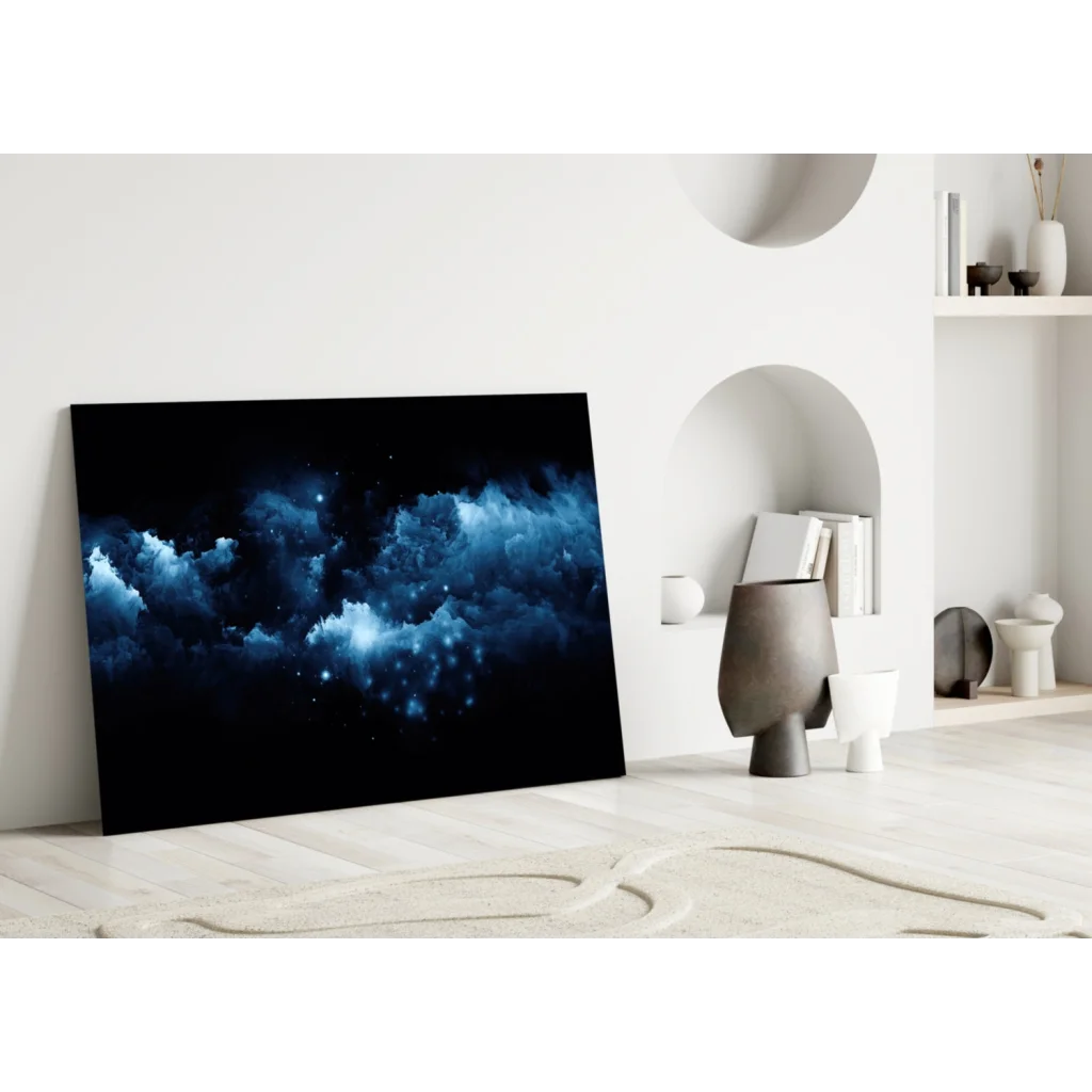 Cosmic Blue Nebula Canvas Wall Art with Glowing Stars | Modern Wall Art Decor | vintageantiquesgifts.com