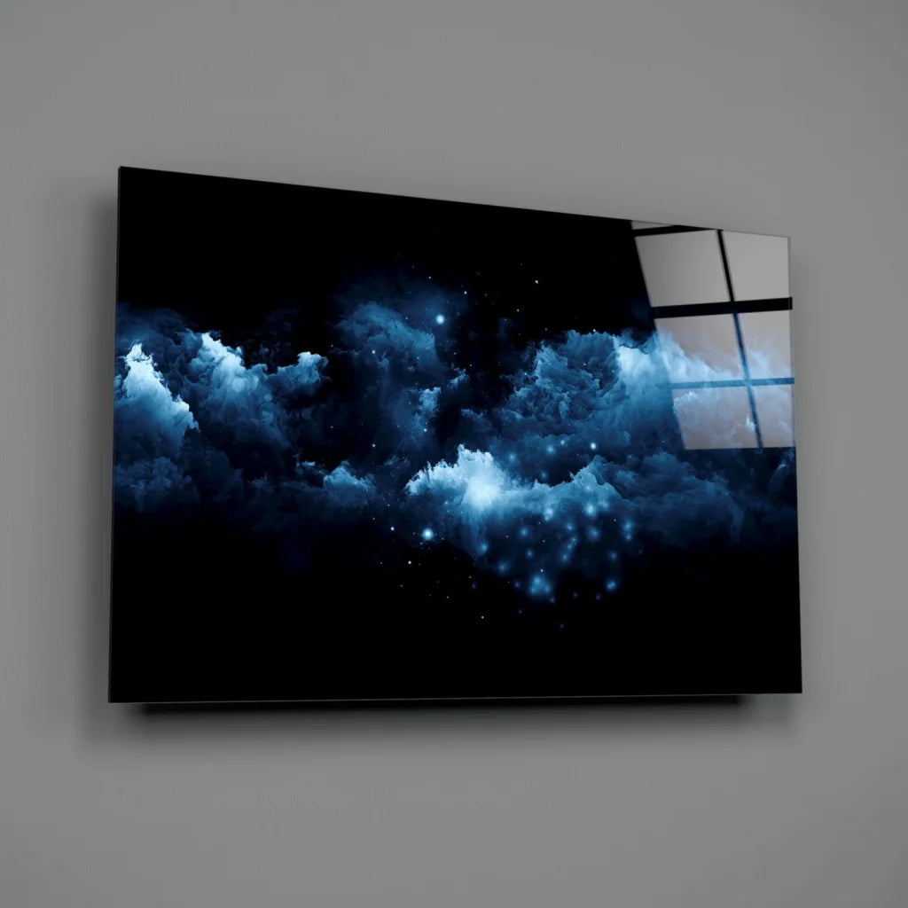 Cosmic Blue Nebula Canvas Wall Art with Glowing Stars | Glass Wall Art Print | vintageantiquesgifts.com