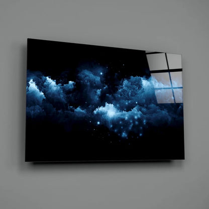 Cosmic Blue Nebula Canvas Wall Art with Glowing Stars | Glass Wall Art Print | vintageantiquesgifts.com