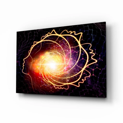 Cosmic Spiral Glass Wall Art With Golden Human Silhouettes | Insigneart USA | vintageantiquesgifts.com