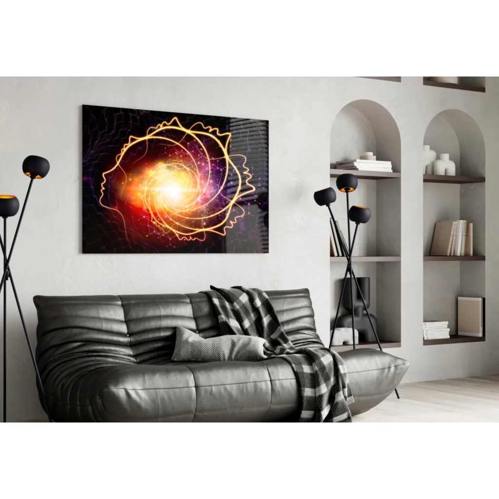 Cosmic Spiral Glass Wall Art With Golden Human Silhouettes | Contemporary Home Wall Art | vintageantiquesgifts.com