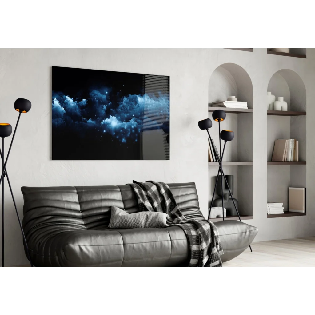 Cosmic Blue Nebula Canvas Wall Art with Glowing Stars | Contemporary Home Wall Art | vintageantiquesgifts.com