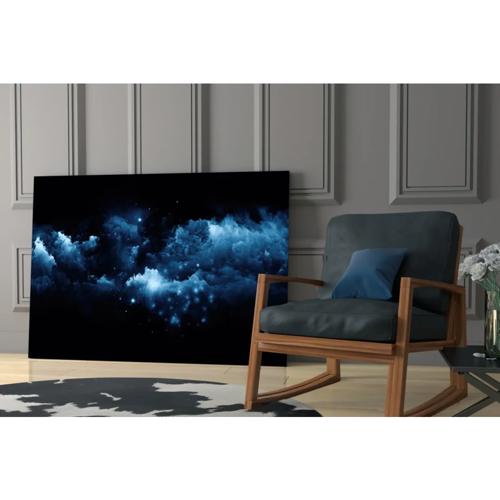 Cosmic Blue Nebula Canvas Wall Art with Glowing Stars