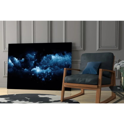 Cosmic Blue Nebula Canvas Wall Art with Glowing Stars