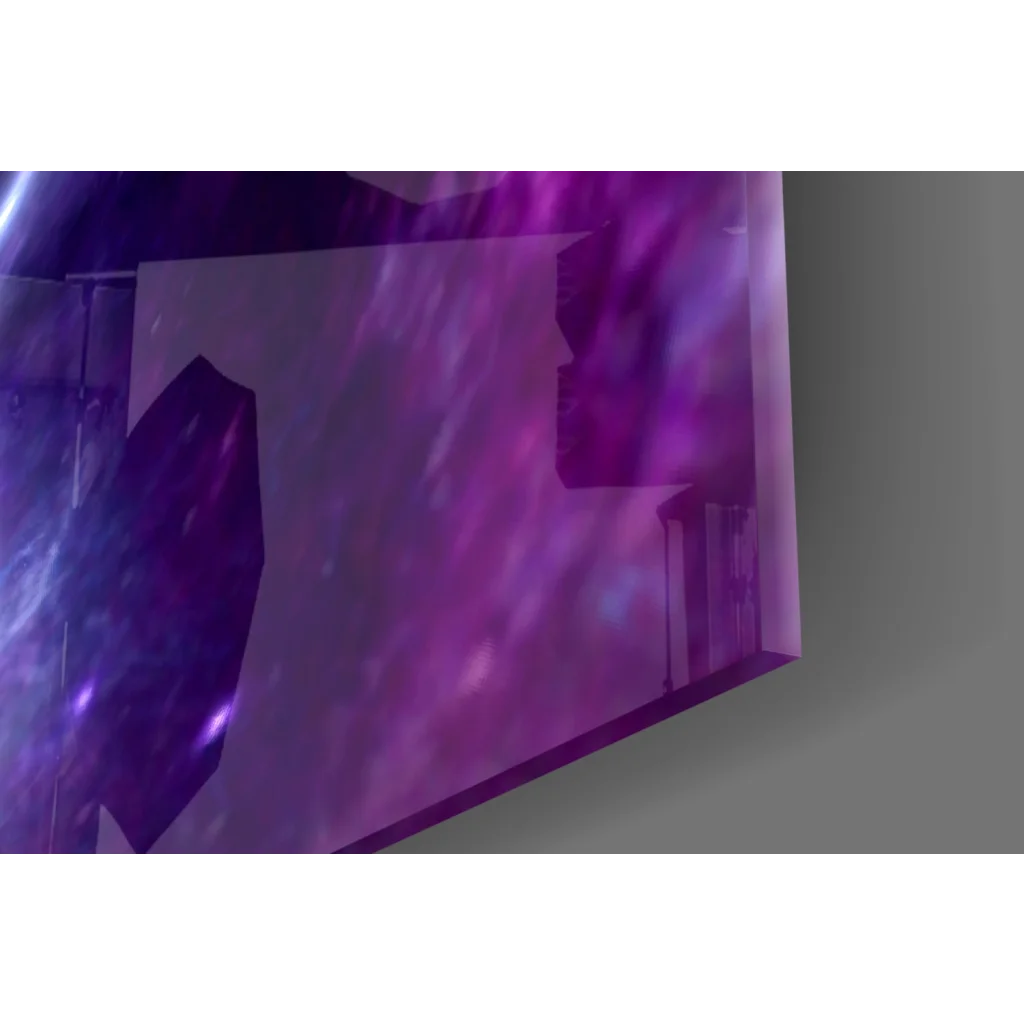 Translucent purple glass wall art crystal with nebula pattern and facets