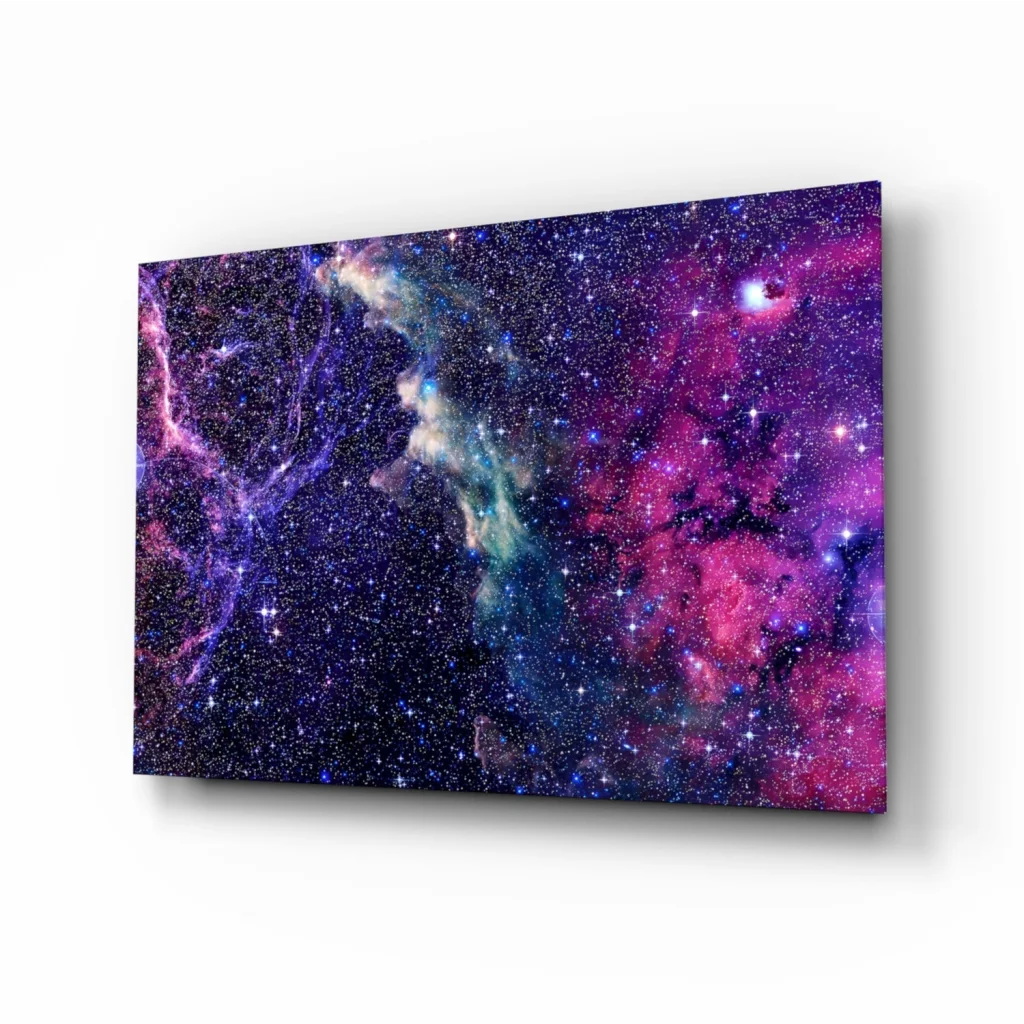Stunning Cosmic Nebula Glass Wall Art in Purple Pink and Blue | Insigneart USA | vintageantiquesgifts.com