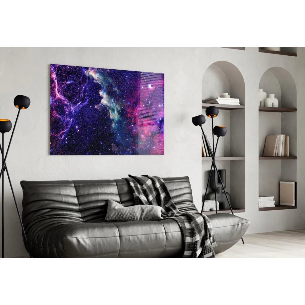 Stunning Cosmic Nebula Glass Wall Art in Purple Pink and Blue | Contemporary Home Wall Art | vintageantiquesgifts.com