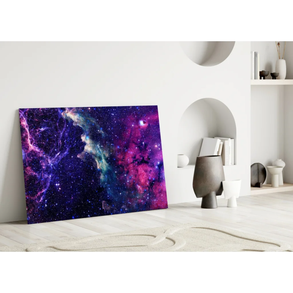 Stunning Cosmic Nebula Glass Wall Art in Purple Pink and Blue | Modern Wall Art Decor | vintageantiquesgifts.com