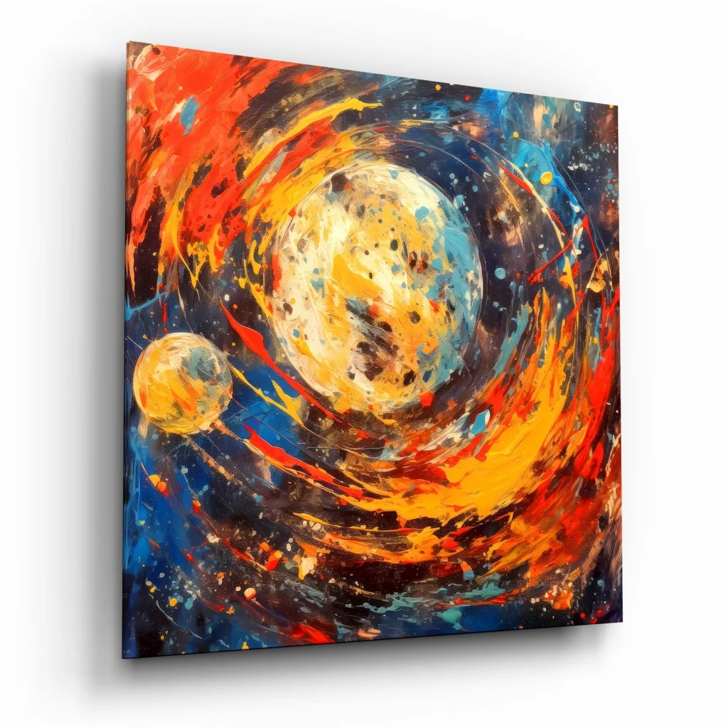 Cosmic Nebula Tempered Glass Art with Fiery Orange Swirls | Insigneart USA | vintageantiquesgifts.com