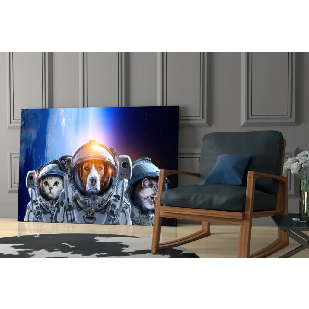 Space Pets Astronaut Wall Art Canvas Print with cosmic cats and dog