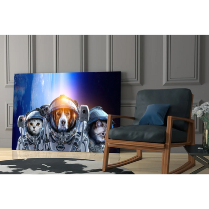 Space Pets Astronaut Wall Art Canvas Print with cosmic cats and dog