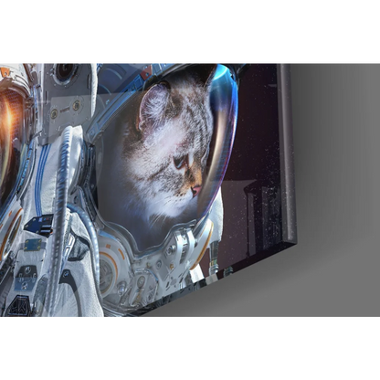 Tabby cat in astronaut helmet space wall art canvas print