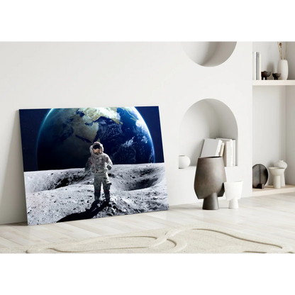Astronaut on moon canvas wall art with Earth view